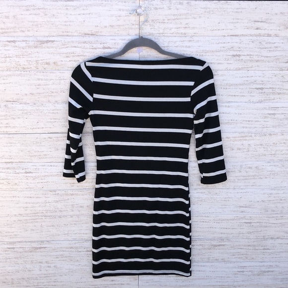 Soprano Black/White 3/4 Sleeve Stretch Stripe Dress | SIZE XS - Picture 3 of 5